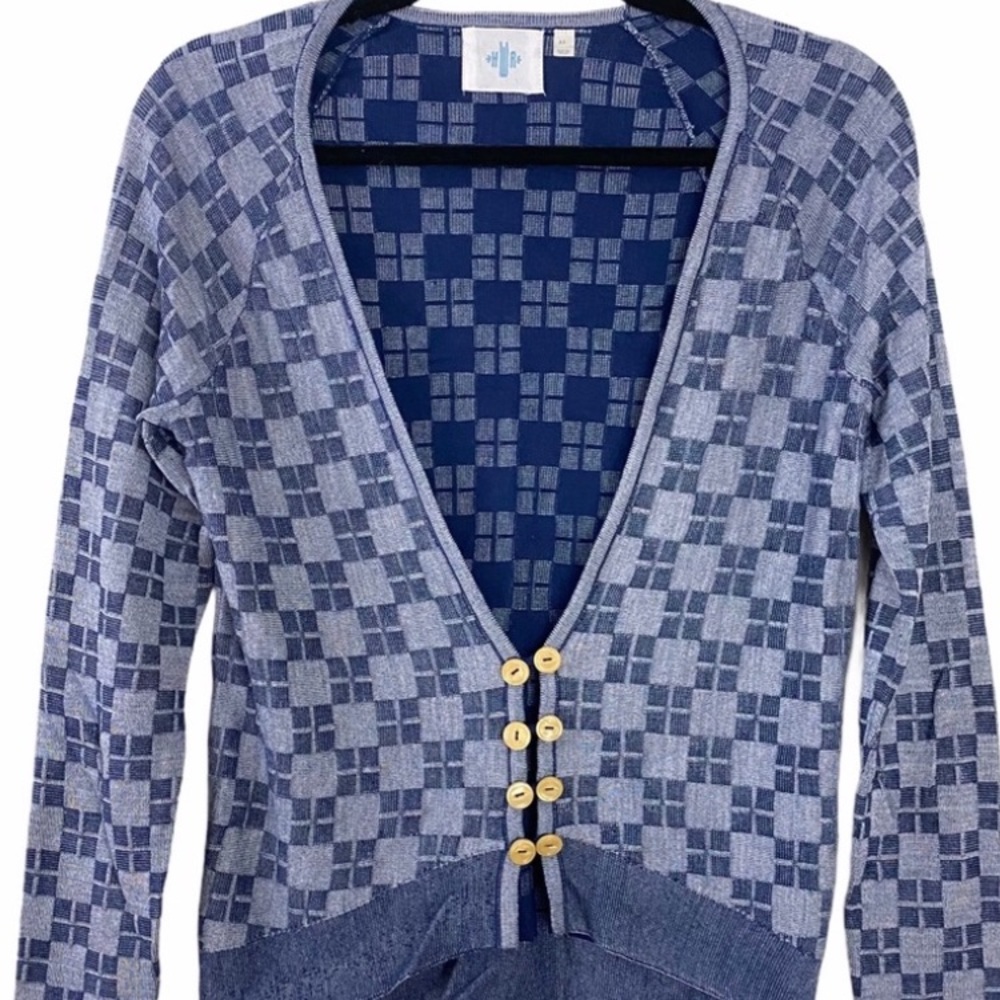 Anthropologie HWR Monogram Checked Cardigan